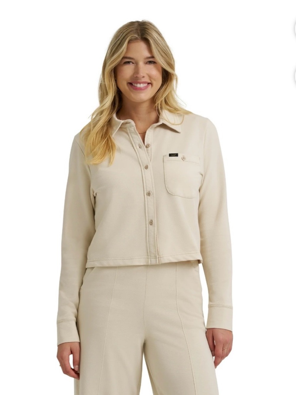 Lee Cropped Button-Up Jacket in Light Tan